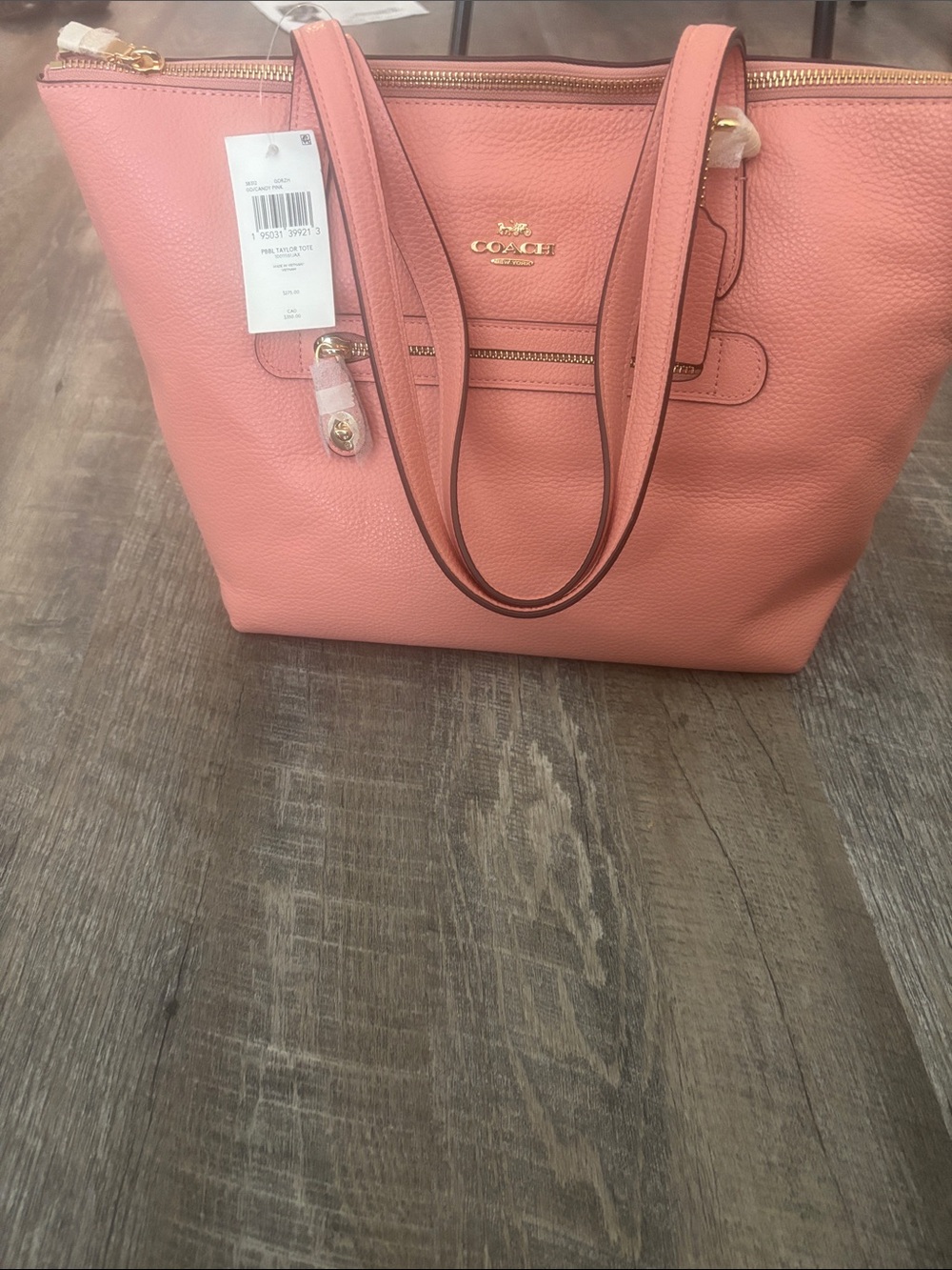 Coach NWT Coral Pink Leather Tote with Gold Hardware